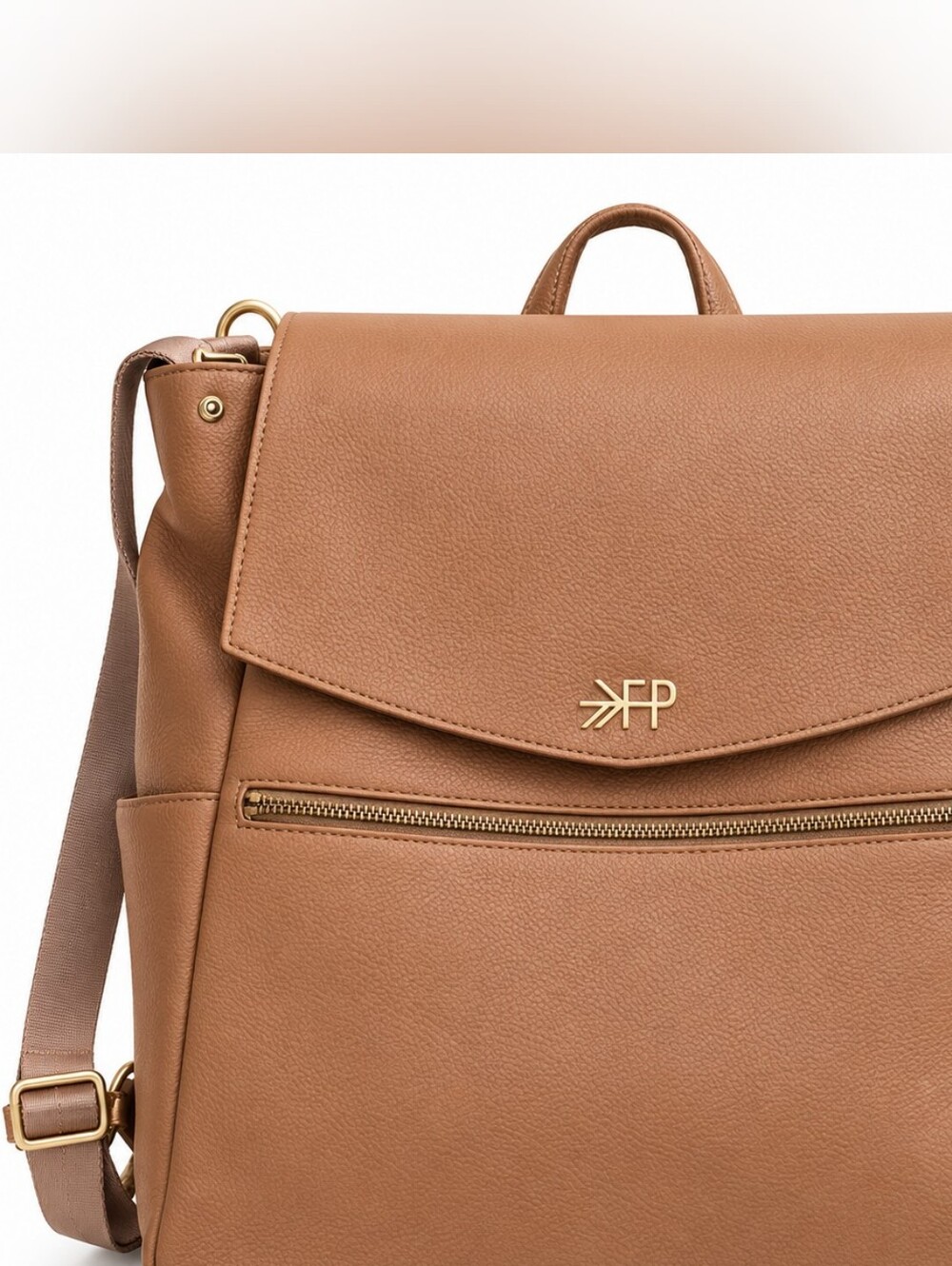 Freshly Picked Convertible Diaper Bag Backpack Tan Cognac Brown Gold Hardware